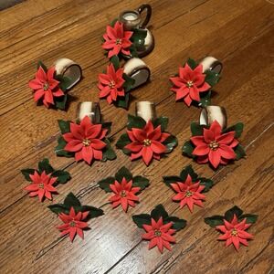 L'atieler Capodimonte Set/6 Poinsettia Napkin Rings, Place Cards, Candleholder‎